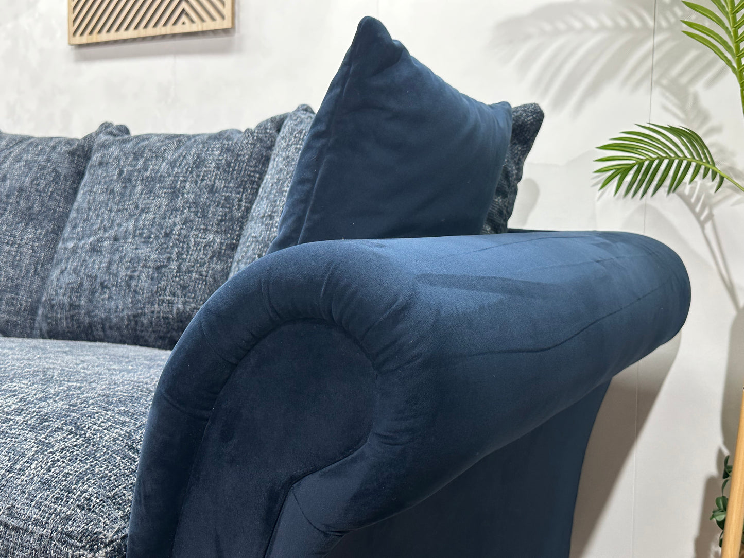Blauwe Velvet/Stoffen Banken Set ~ Losse Kussens Met Afneembare Hoezen