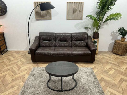 Bruine Echt Lederen 3-Zits Bank ~ Vaste Kussens