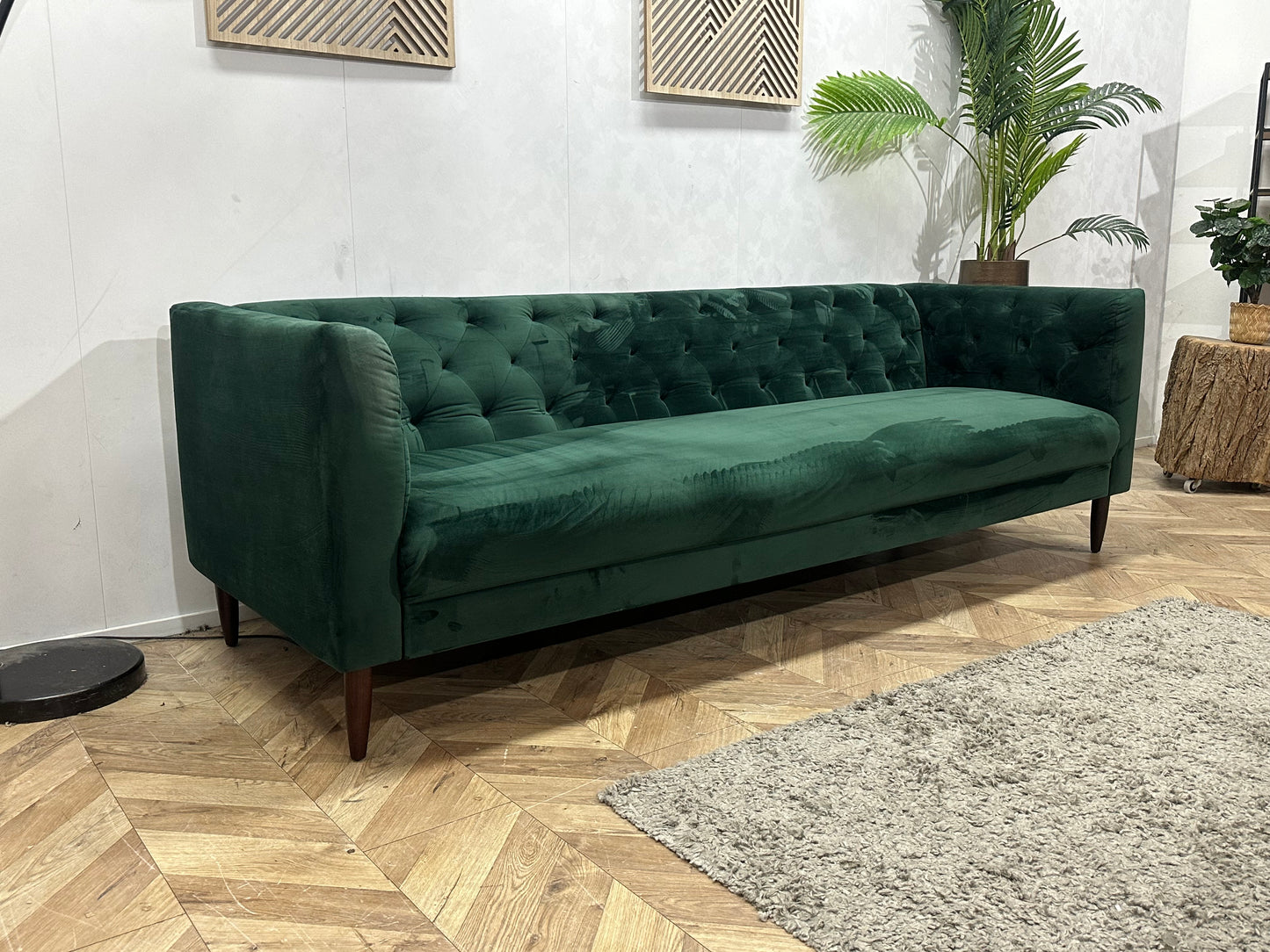 Groene Velvet 3-Zits Bank ~ Vaste Kussens