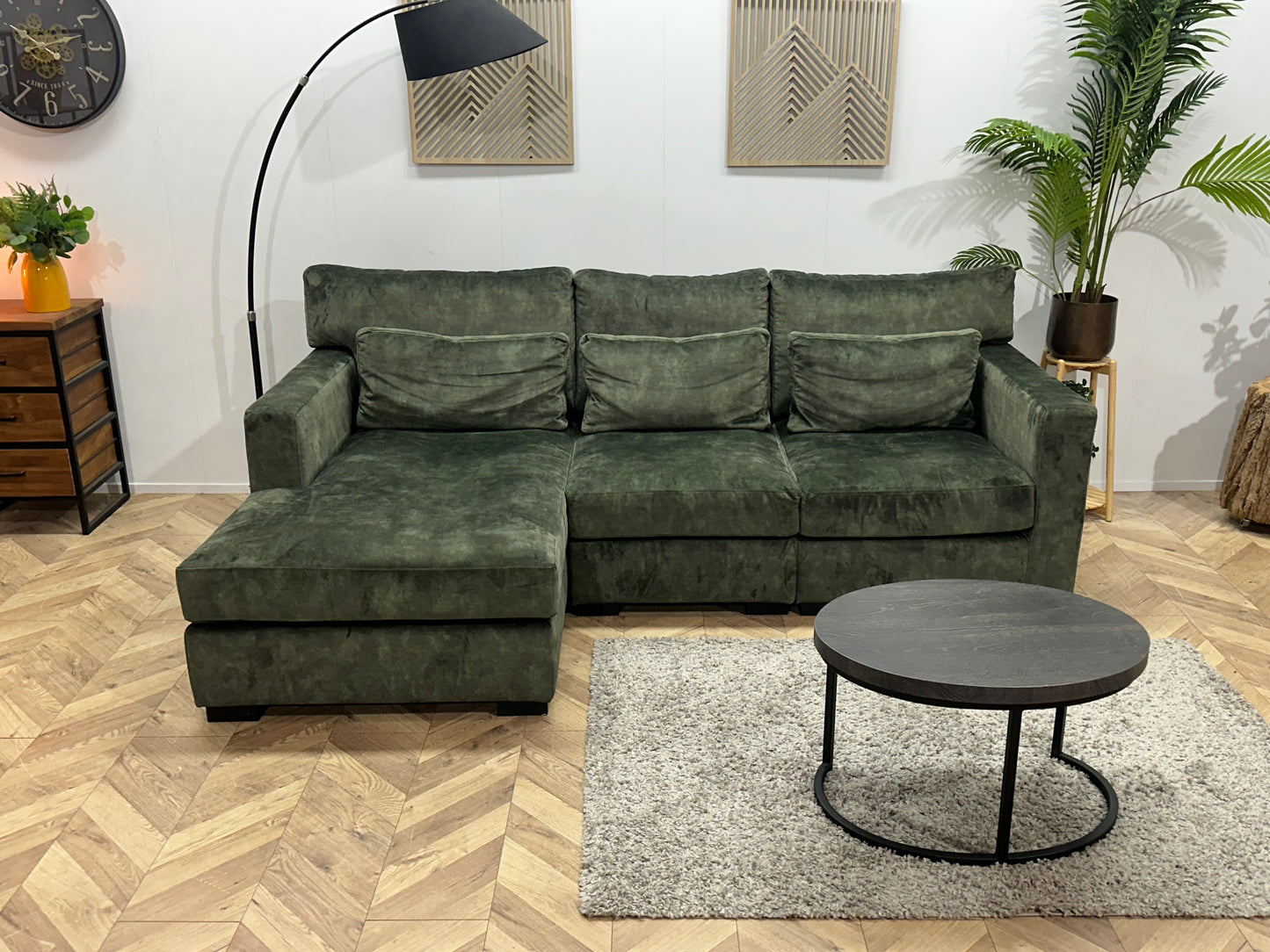 Groene Velvet Hoekbank ~ Losse Kussens Met Afneembare Hoezen