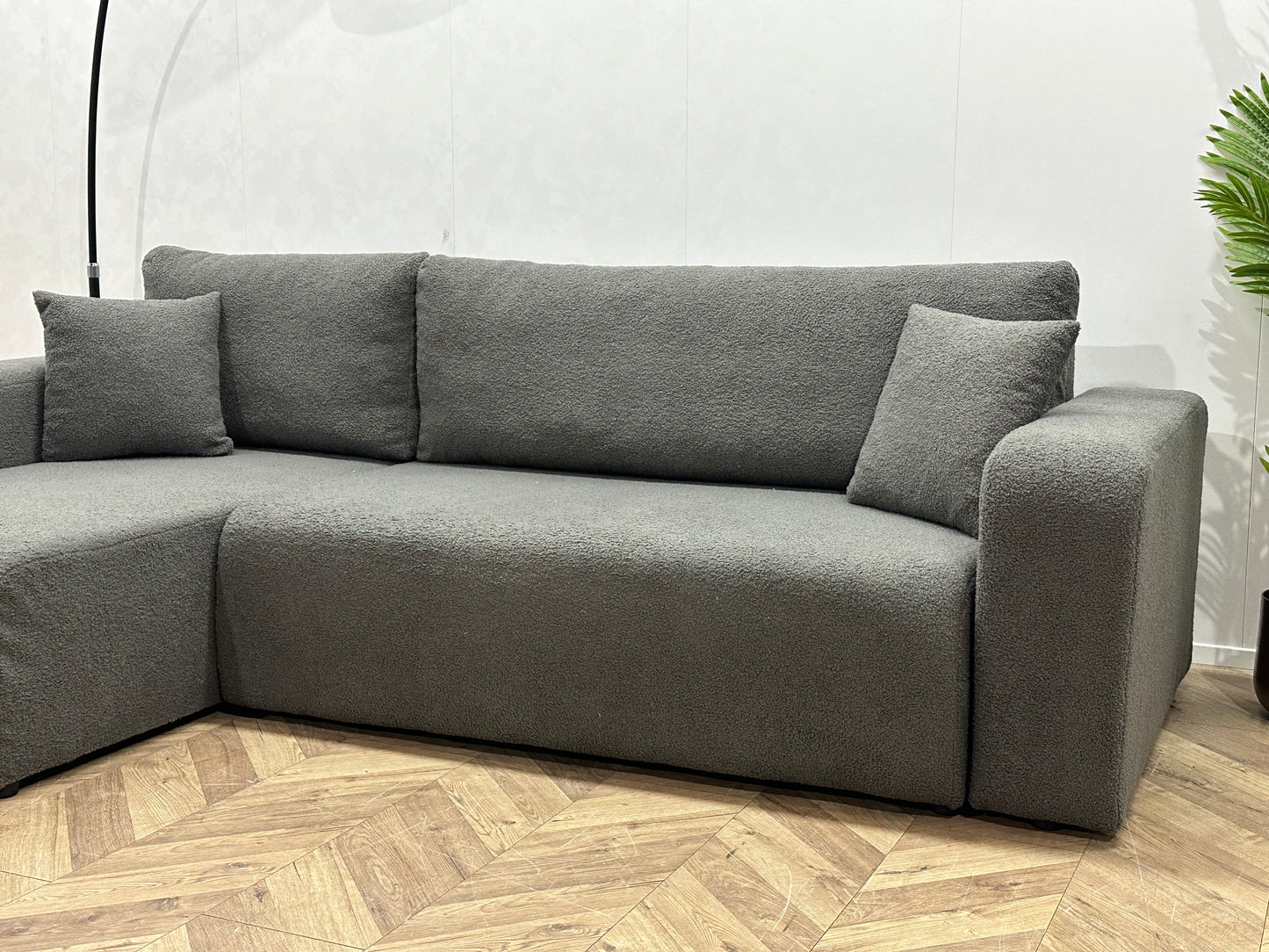 !Showroommodel! Grijze Bouclé Hoekbank