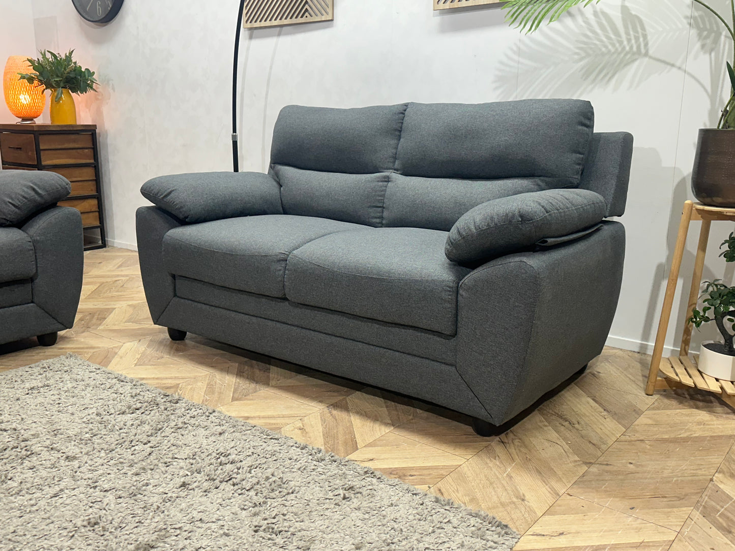 Vente-Unique Grijze Suède Stoffen Banken Set ~ Vaste Kussens