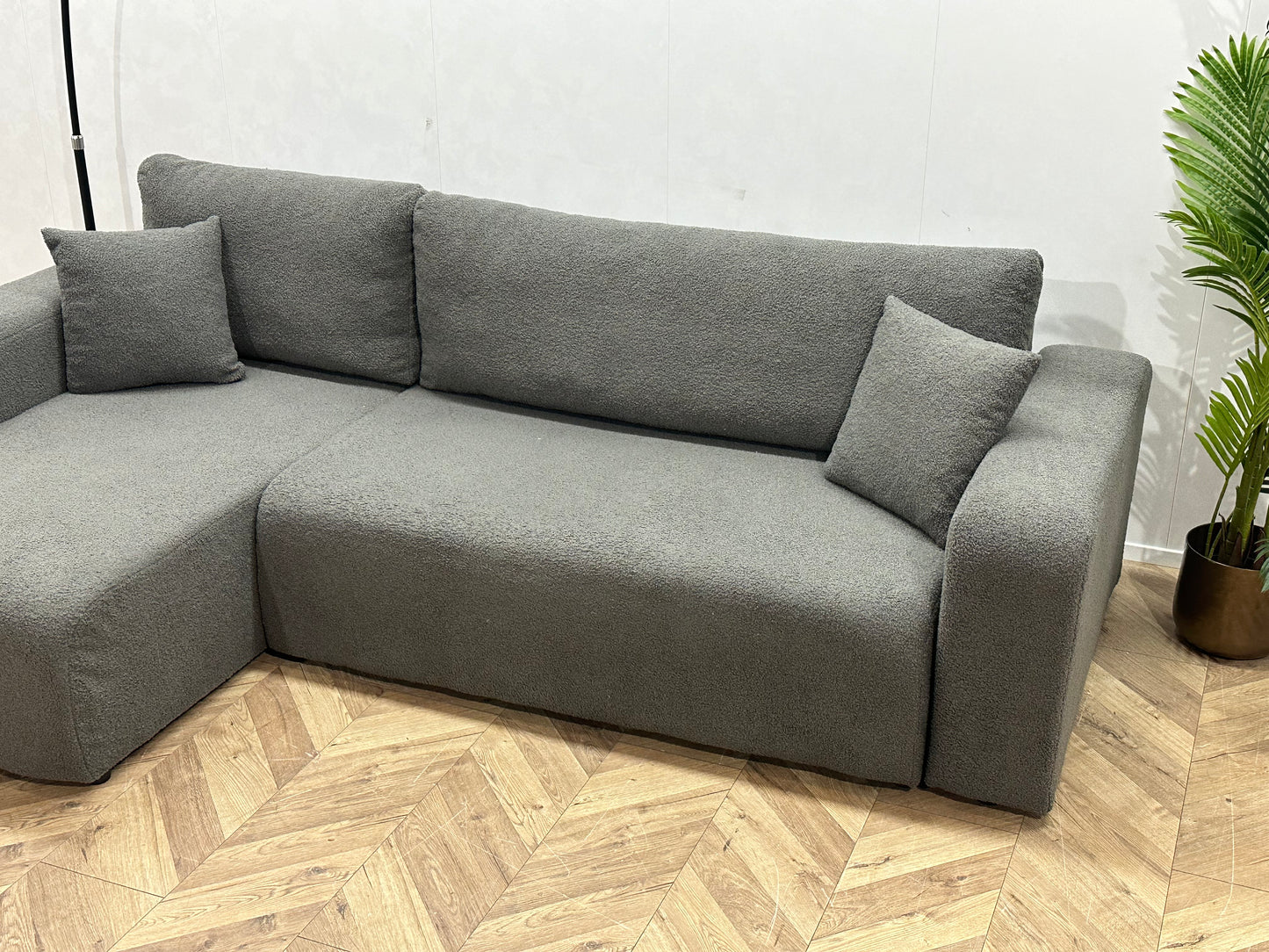!Showroommodel! Grijze Bouclé Hoekbank