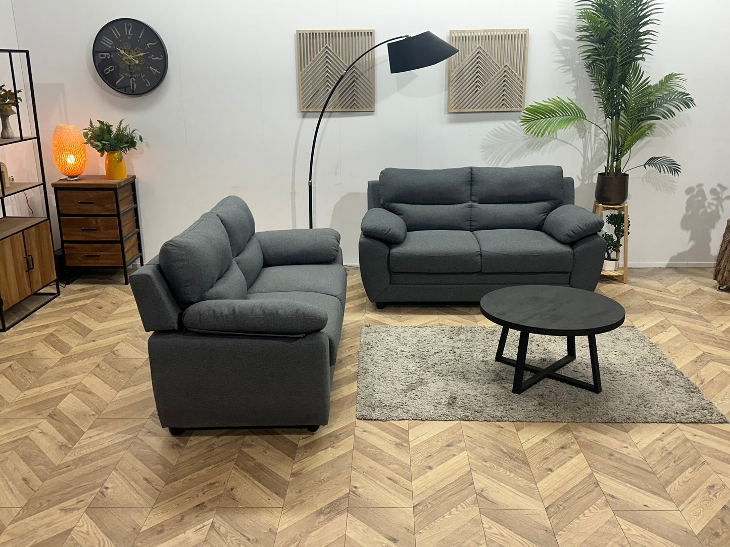 Vente-Unique Grijze Suède Stoffen Banken Set ~ Vaste Kussens