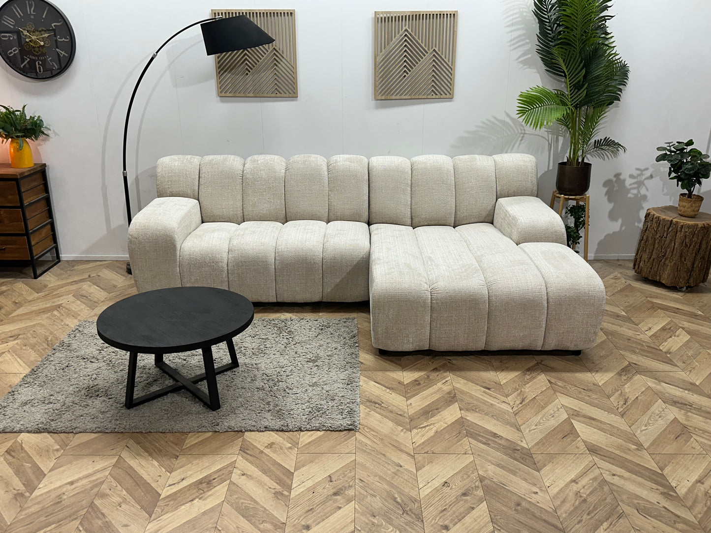 !Showroommodel! Witte/Crème Cremona Stoffen Hoekbank