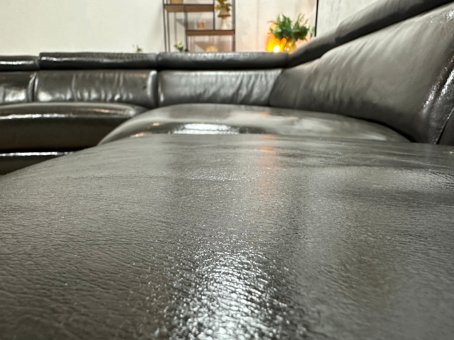 Goossens Zwarte Echt Lederen Hoekbank ~ Geïmpregneerd