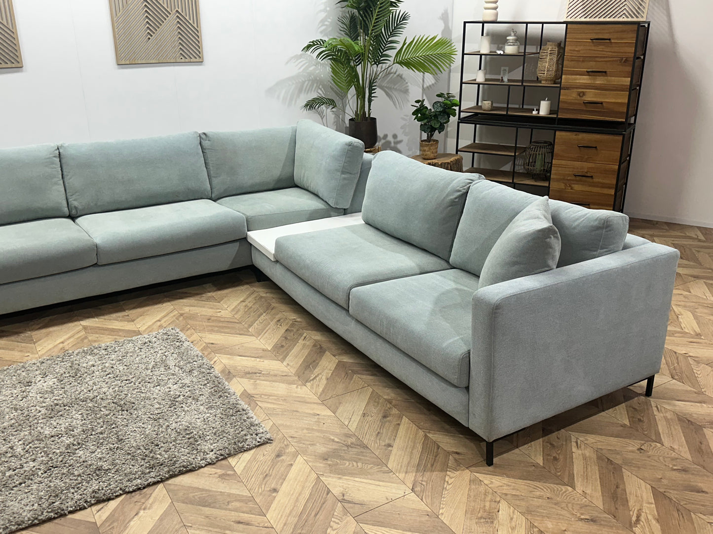 Licht Blauwe Ruime Hoekbank ~ Losse Kussens Met Afneembare Hoezen