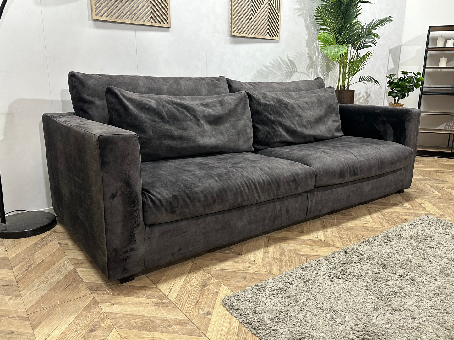 Antraciet Velvet 3-Zits Bank ~ Losse Kussens Met Afneembare Hoezen