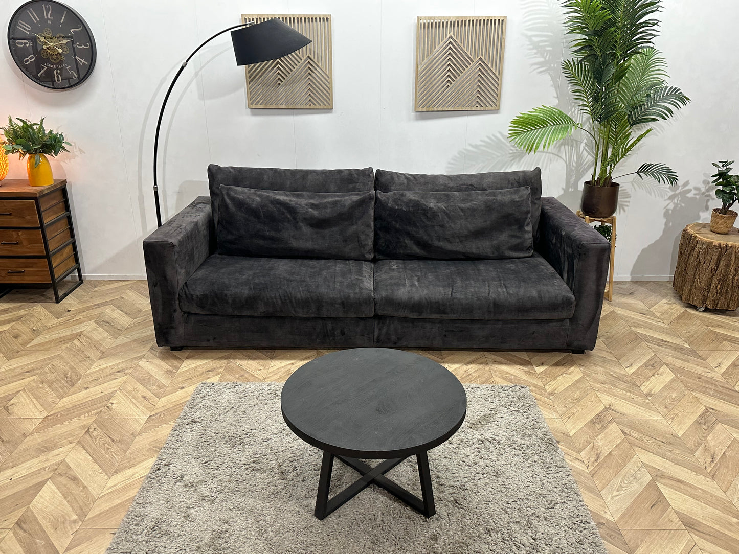 Antraciet Velvet 3-Zits Bank ~ Losse Kussens Met Afneembare Hoezen