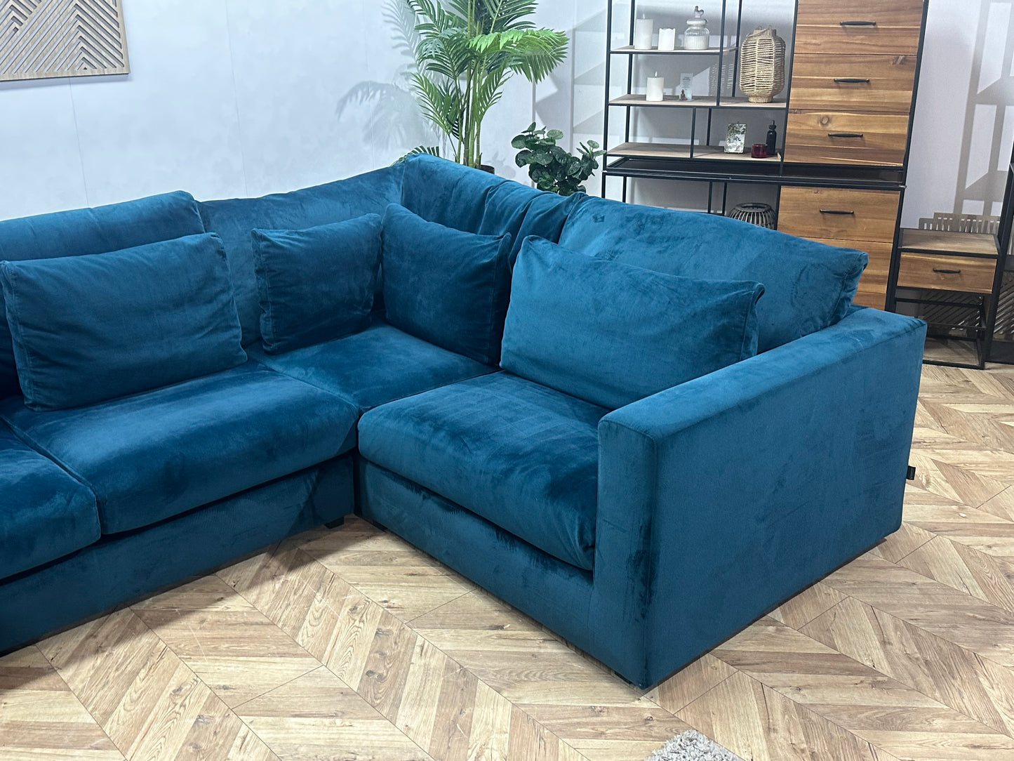 Goossens Blauwe Velvet U Bank ~ Losse Kussens Met Afneembare Hoezen