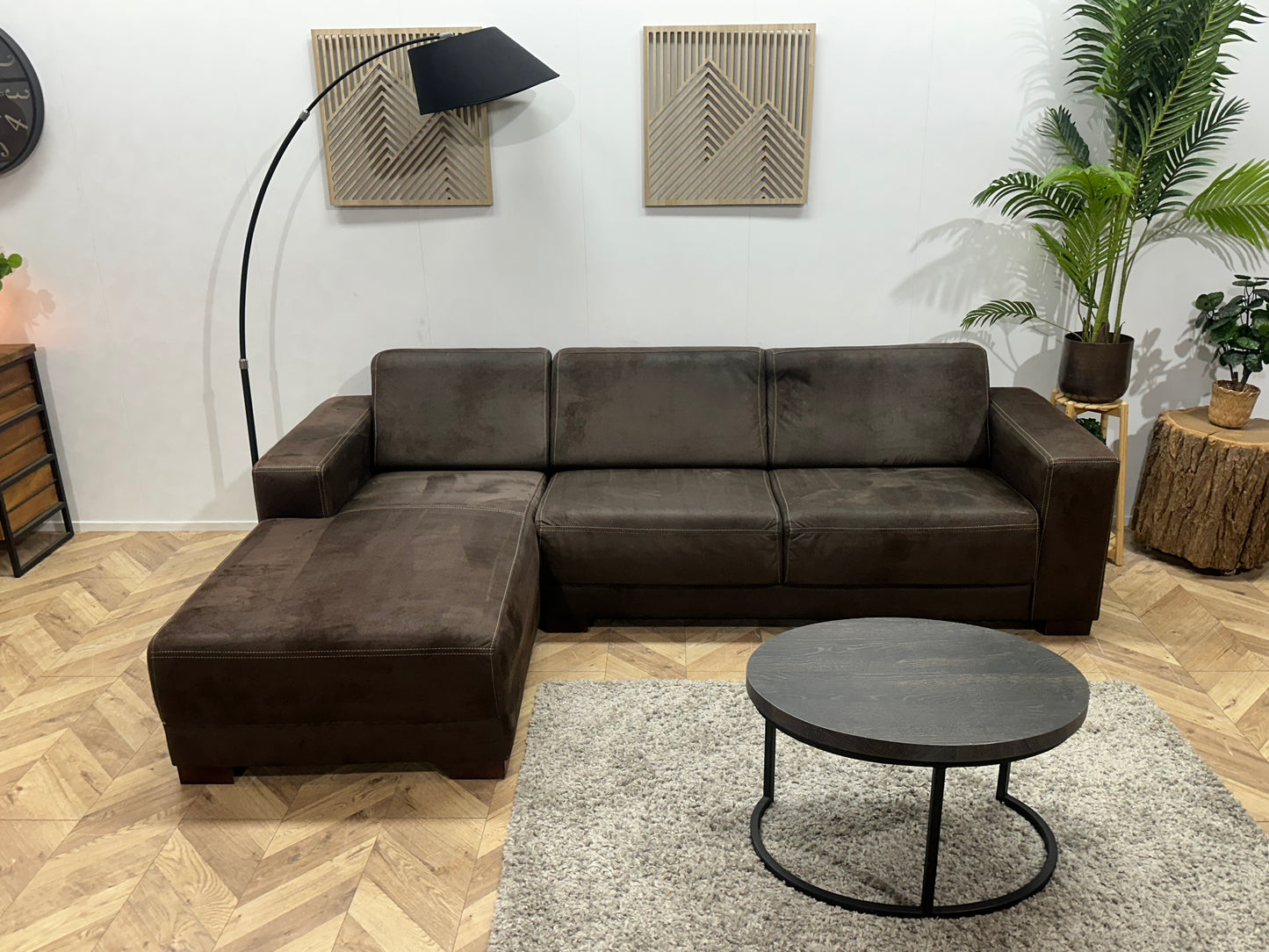 Bruine Suède Stoffen Hoekbank ~ Vaste Kussens