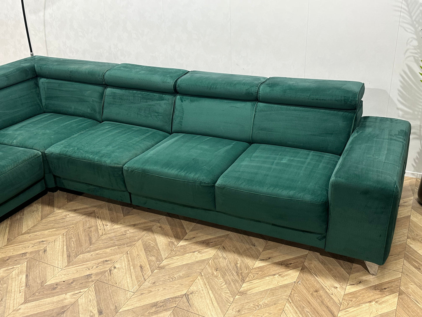 Groene Velvet Hoekbank ~ Verstelbare Hoofdsteunen
