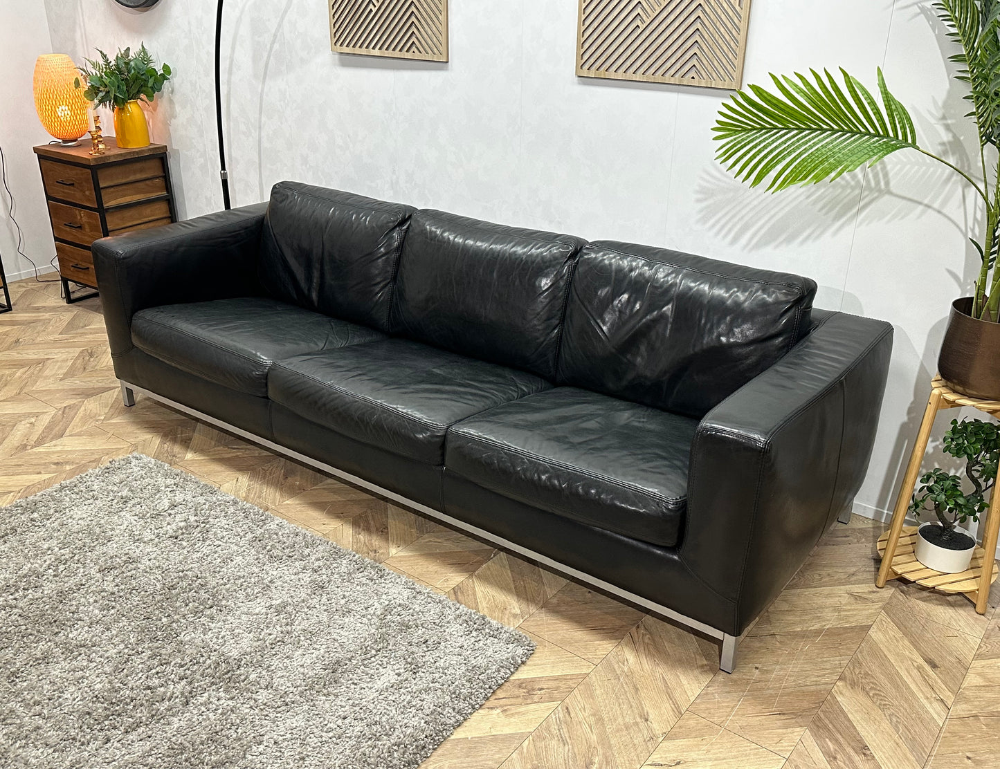 Machalke Zwarte Echt Lederen 3-Zits Bank ~ Nieuwstaat