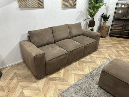 Bruine Velvet 2.5-Zits Bank Incl Hocker ~ Losse Rugkussens