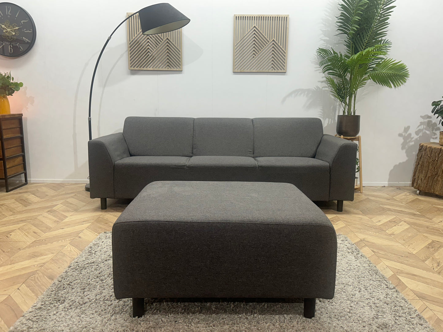 Antraciet 3-Zits Bank Inc Hocker ~ Vaste Kussens