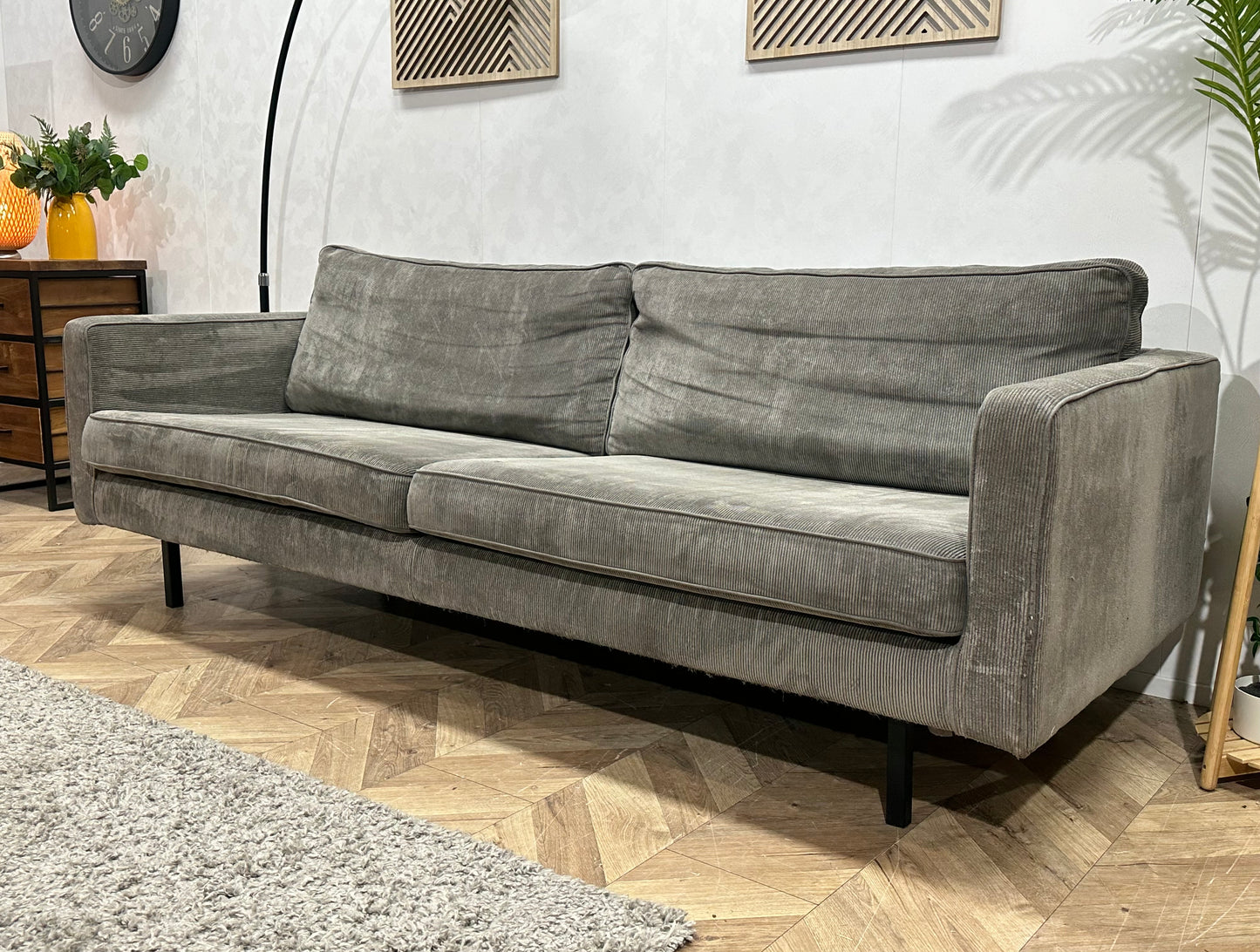 Be Pure Grijze Ribstof 2.5-Zits Bank ~ Losse Kussens Met Afneembare Hoezen