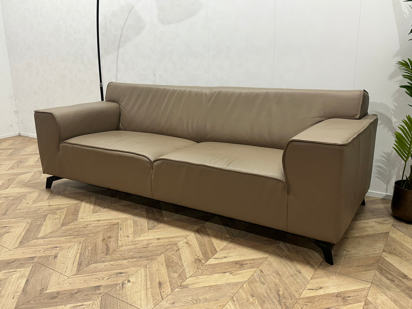 Licht Bruine Echt Lederen 2.5-Zits ~  Vaste Kussens