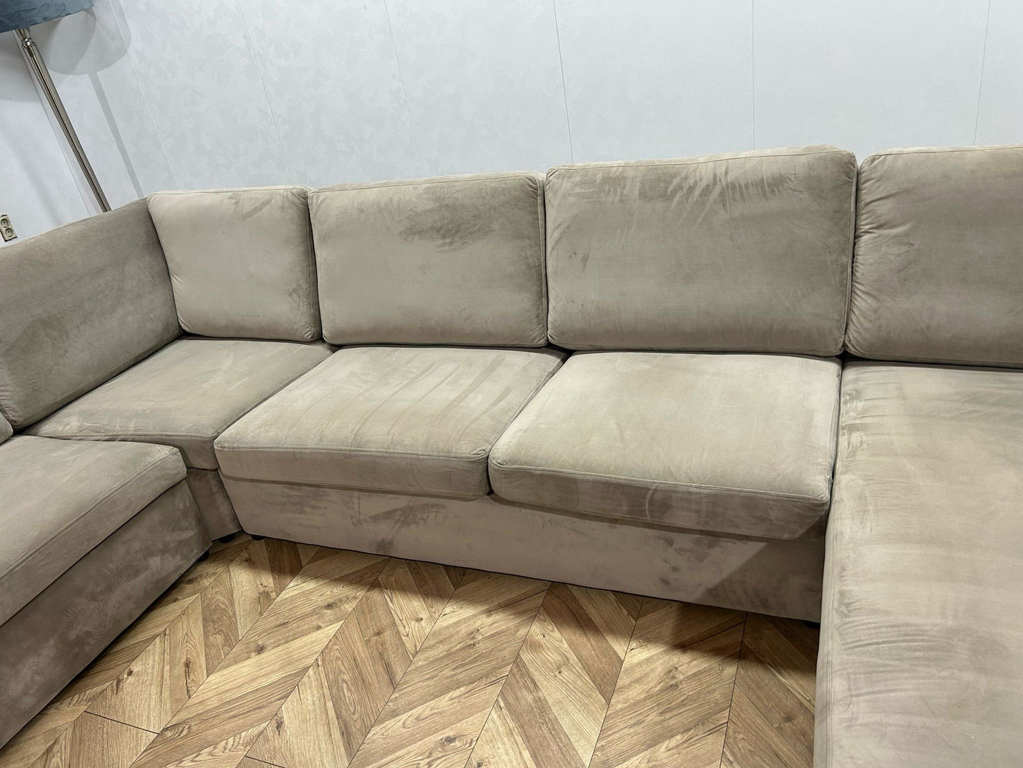 Beige Velvet U Bank ~ Losse Kussens Met Afneembare Hoezen