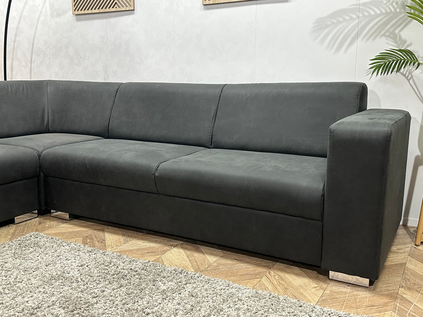 !Showroommodel! Antraciet Leather Look Hoekbank