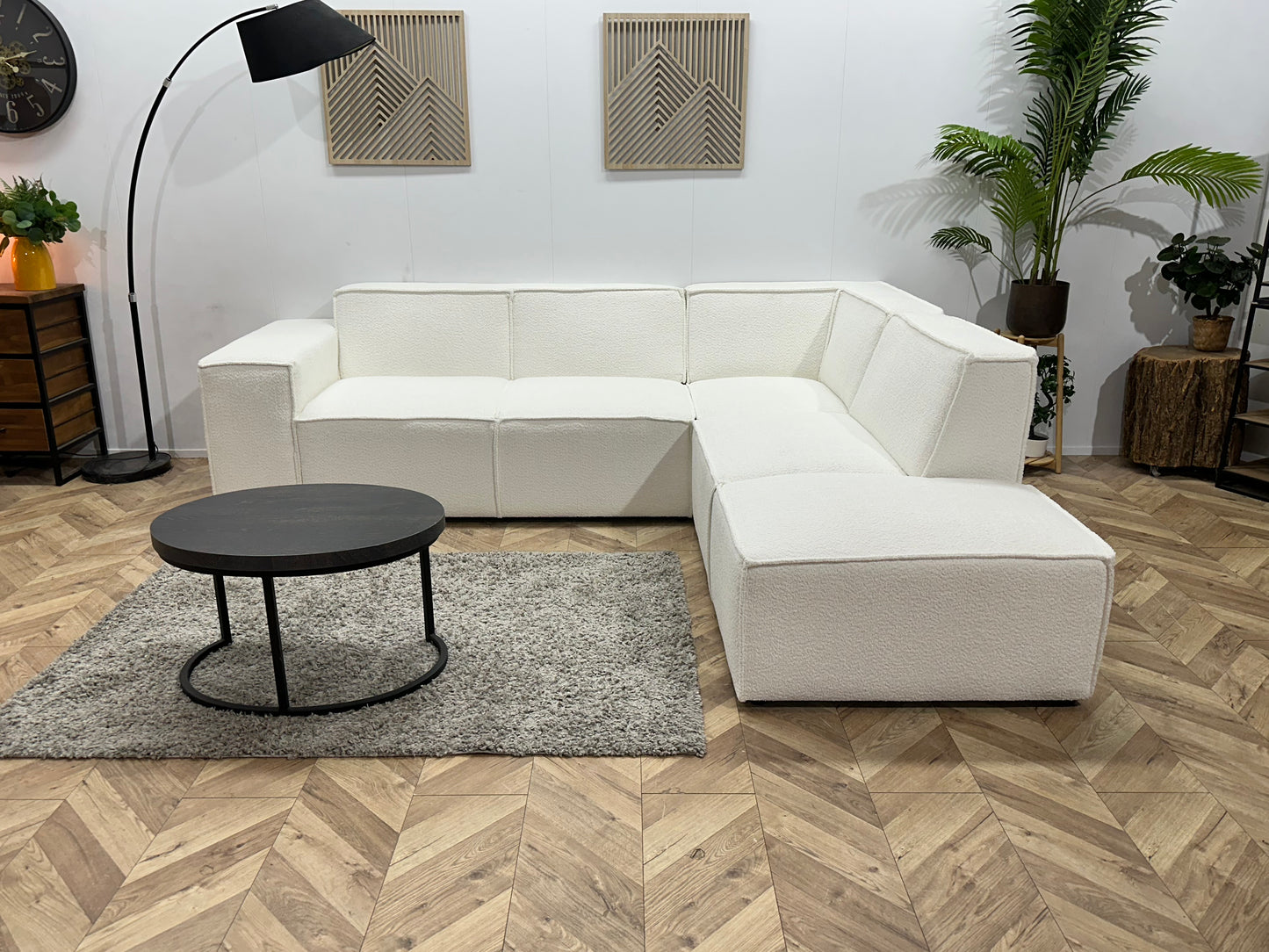 !Showroommodel! Witte Ribstof Hoekbank ~ Vaste kussens