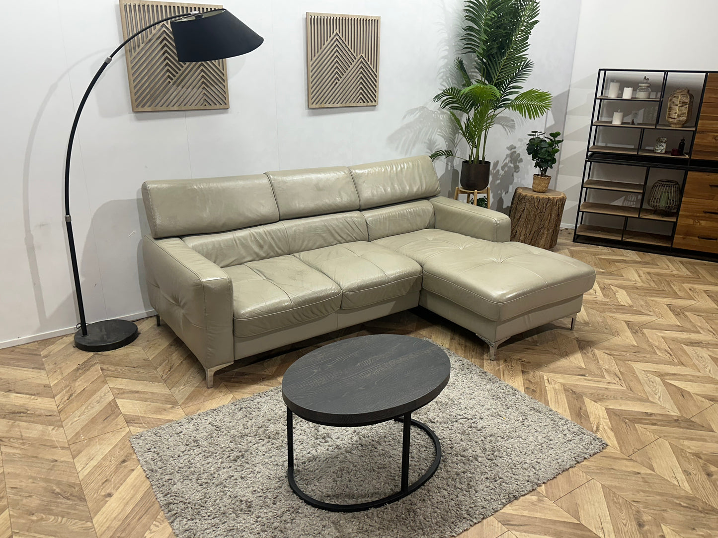 Beige Echt Lederen Hoekbank ~ Geïmpregneerd