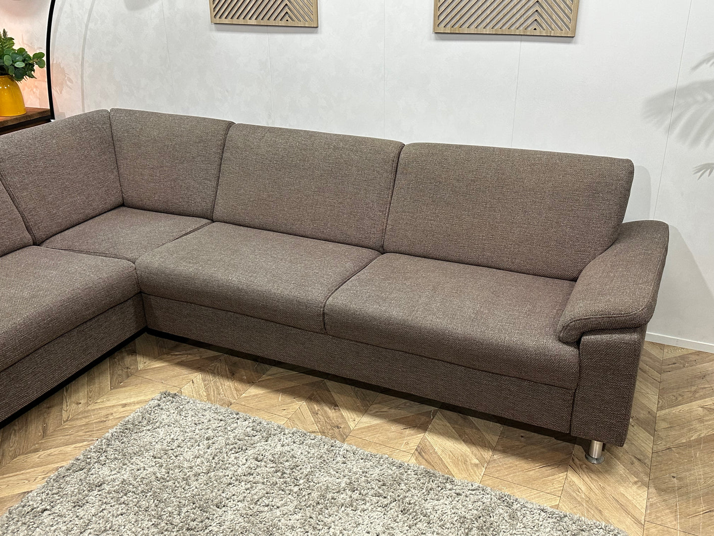 Grijze/Bruine Hoekbank Inc Fauteuil ~ Vaste Kussens