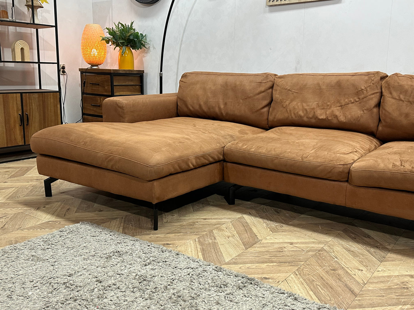 Cognac Bruine Suède Stoffen U Bank ~ Losse Kussens Met Afneembare Hoezen