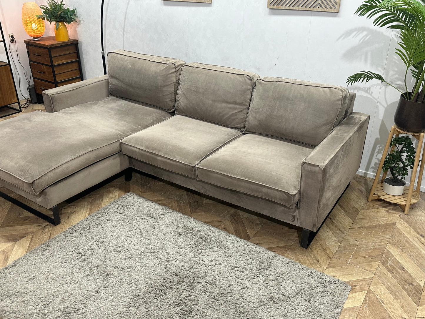 Licht Bruine Velvet Hoekbank ~ Losse Kussens Met Afneembare Hoezen