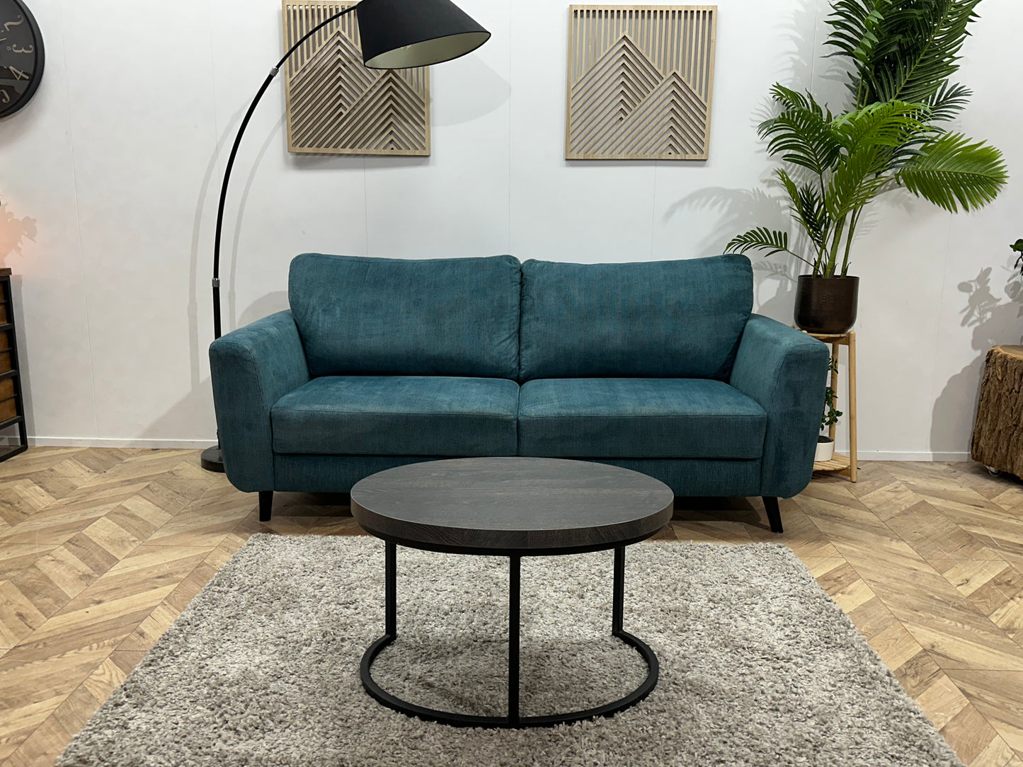 Blauwe Ribstof 2.5-Zits Bank ~ Losse Rugkussens Met Afneembare Hoezen