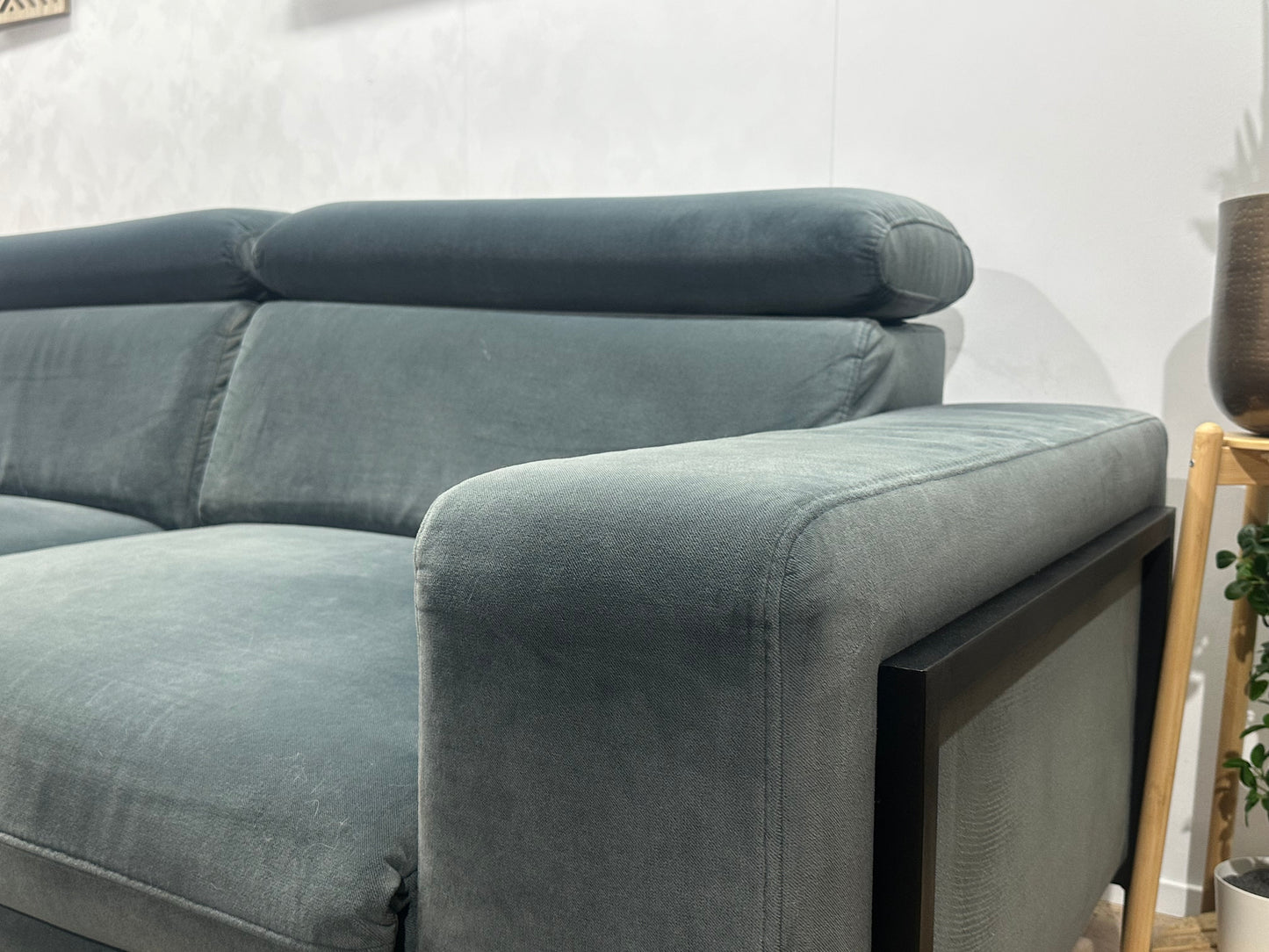Feelings Blauw/Grijze Velvet 2,5-Zits Bank Inc Groen/Grijze Velvet Fauteuil ~ Verstelbare Hoofdsteunen