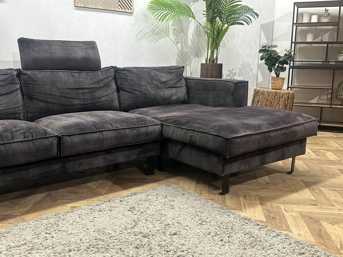 Antraciet Velvet Hoekbank ~ Losse Kussens Met Afneembare Hoezen