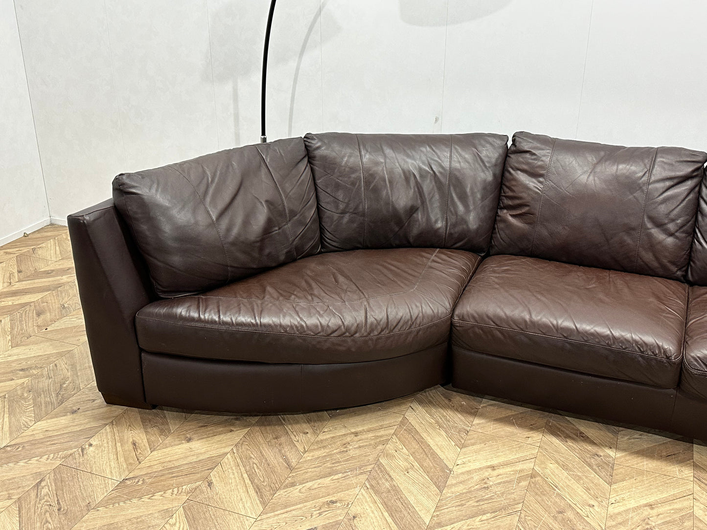 Bruine Echt Lederen Design Hoekbank Inc Hocker ~ Vaste Kussens