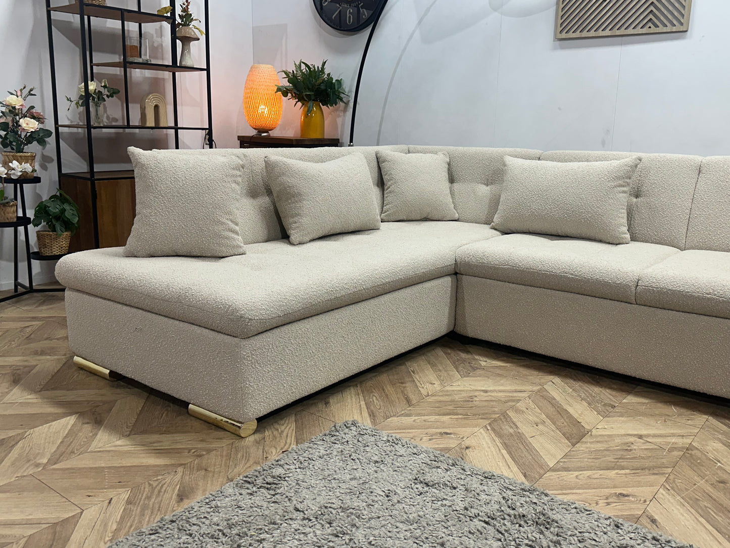 !Showroommodel! Witte/Crème Bouclé Stoffen U Bank