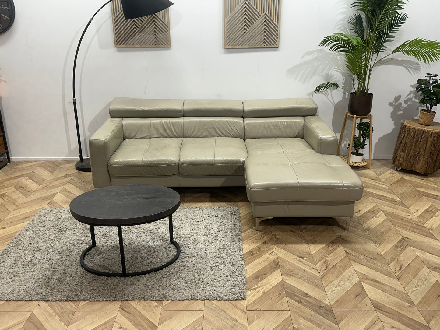 Beige Echt Lederen Hoekbank ~ Geïmpregneerd