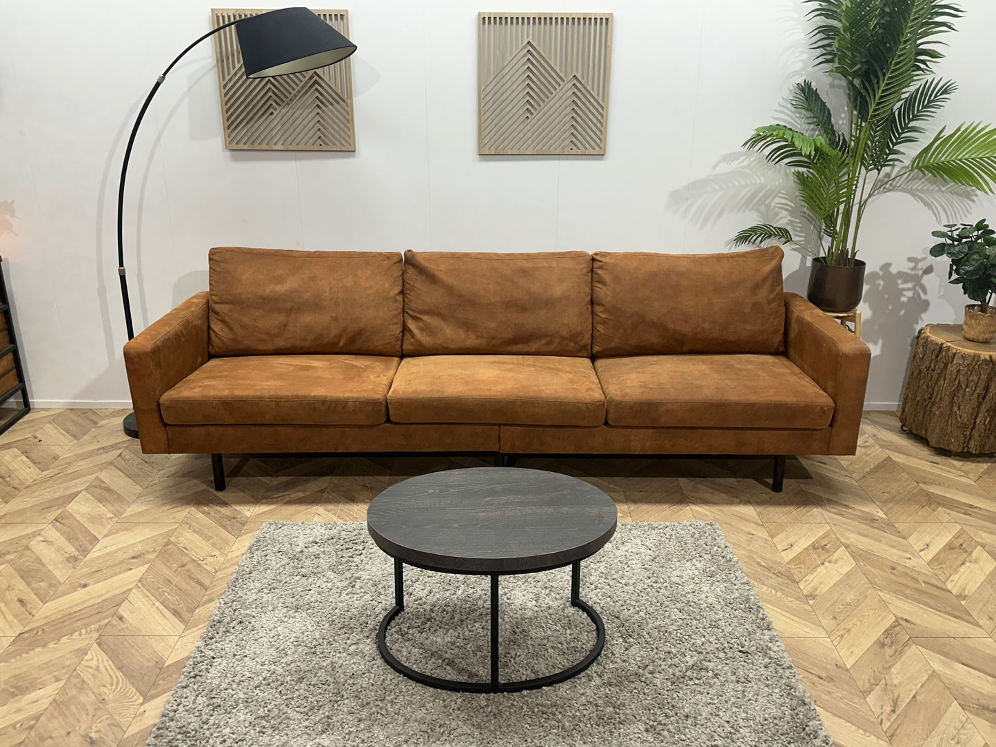 Cognac Bruine Suède Stoffen 3-Zits Bank ~ Losse Kussens Met Afneembare Hoezen