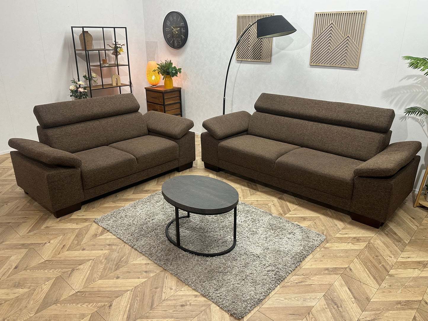 Bruine Hoekbank ~ Verstelbare Arm/Hoofdsteunen