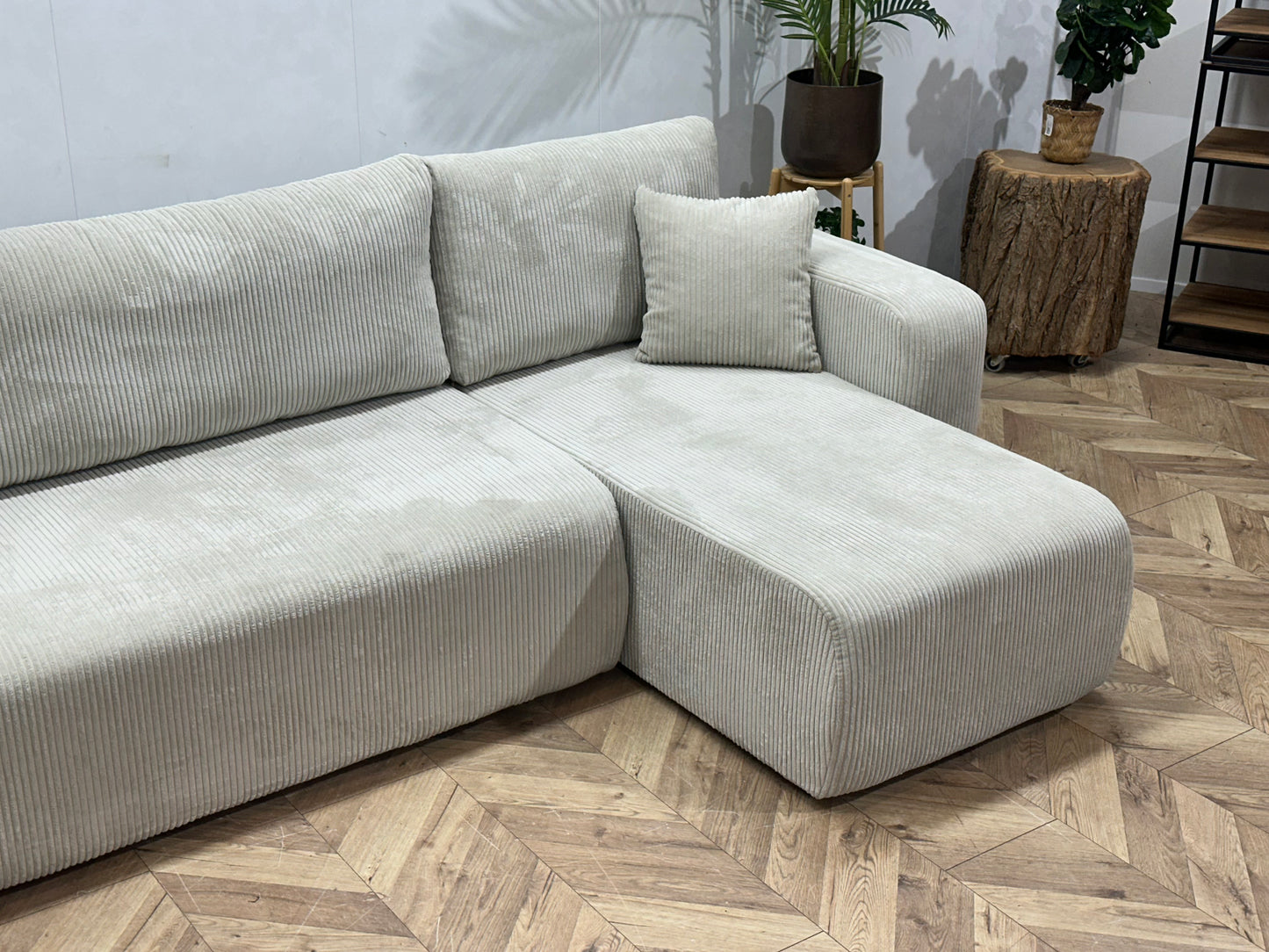 !Showroommodel! Witte Ribstof Hoekbank