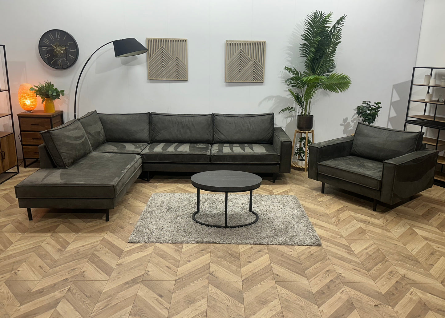 Antraciet Suède Stoffen Hoekbank Inc Fauteuil ~ Losse Kussens Met Afneembare Hoezen