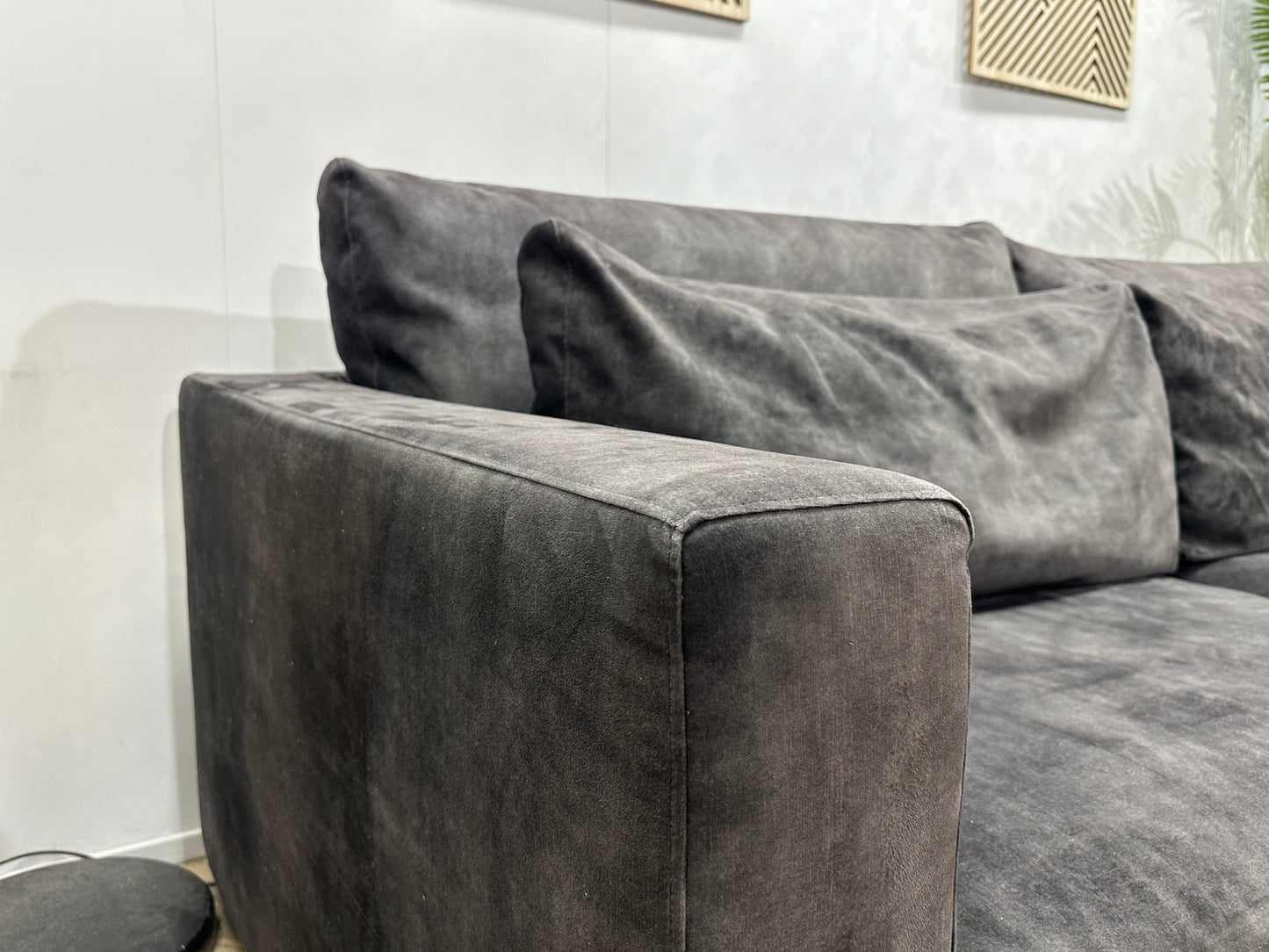 Antraciet Velvet 3-Zits Bank ~ Losse Kussens Met Afneembare Hoezen