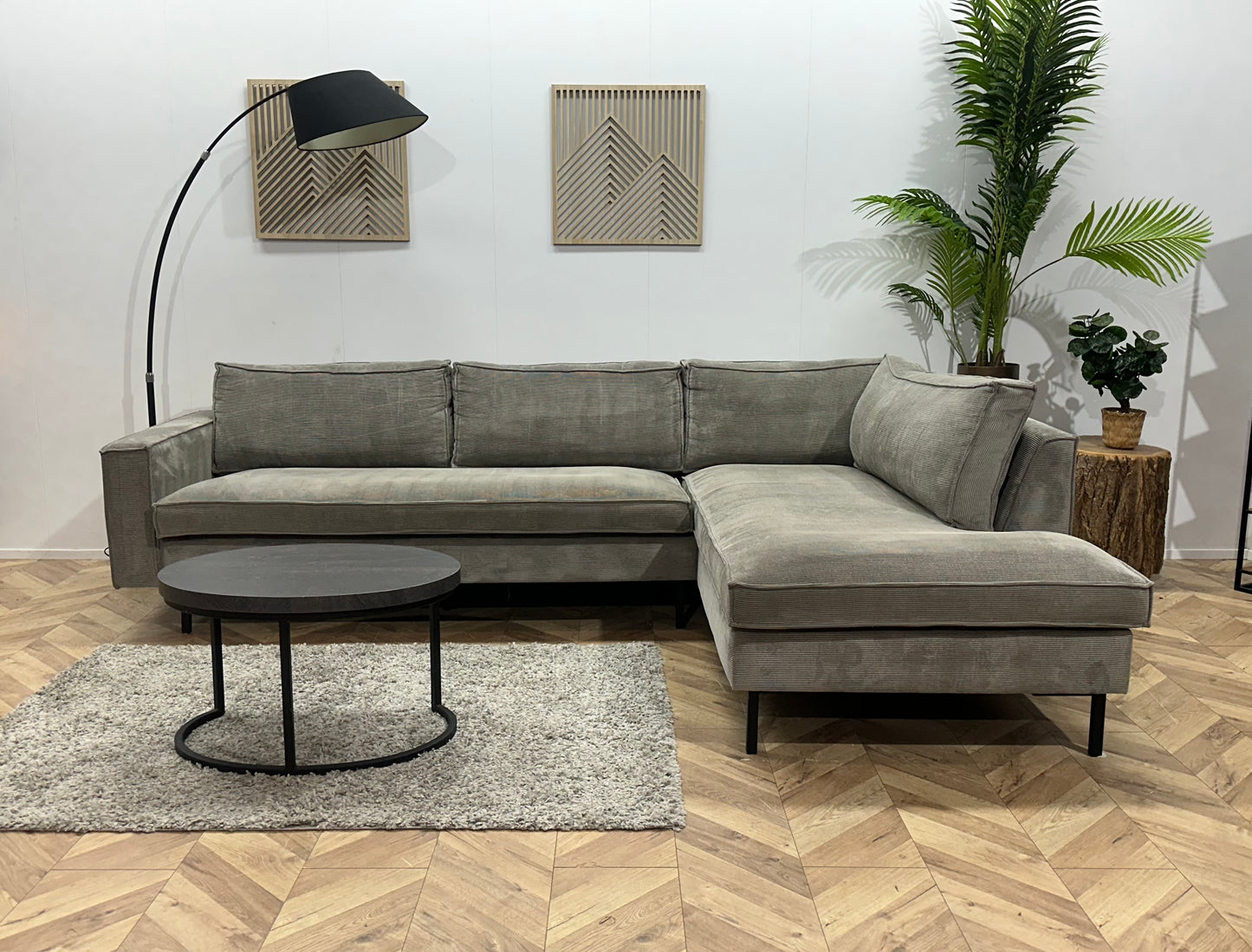 Woood Licht Grijze Ribstof Hoekbank ~ Losse Kussens Met Afneembare Hoezen