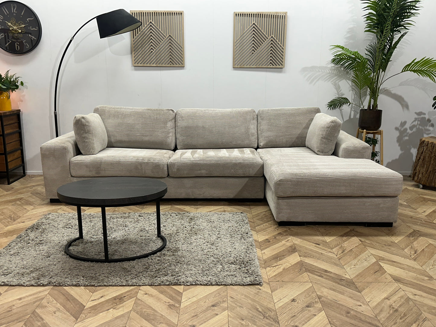 Licht Grijze Ribstof Hoekbank ~ Losse Kussens Met Afneembare Hoezen