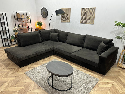 Antraciet Velvet Hoekbank ~ Losse Kussens Met Afneembare Hoezen