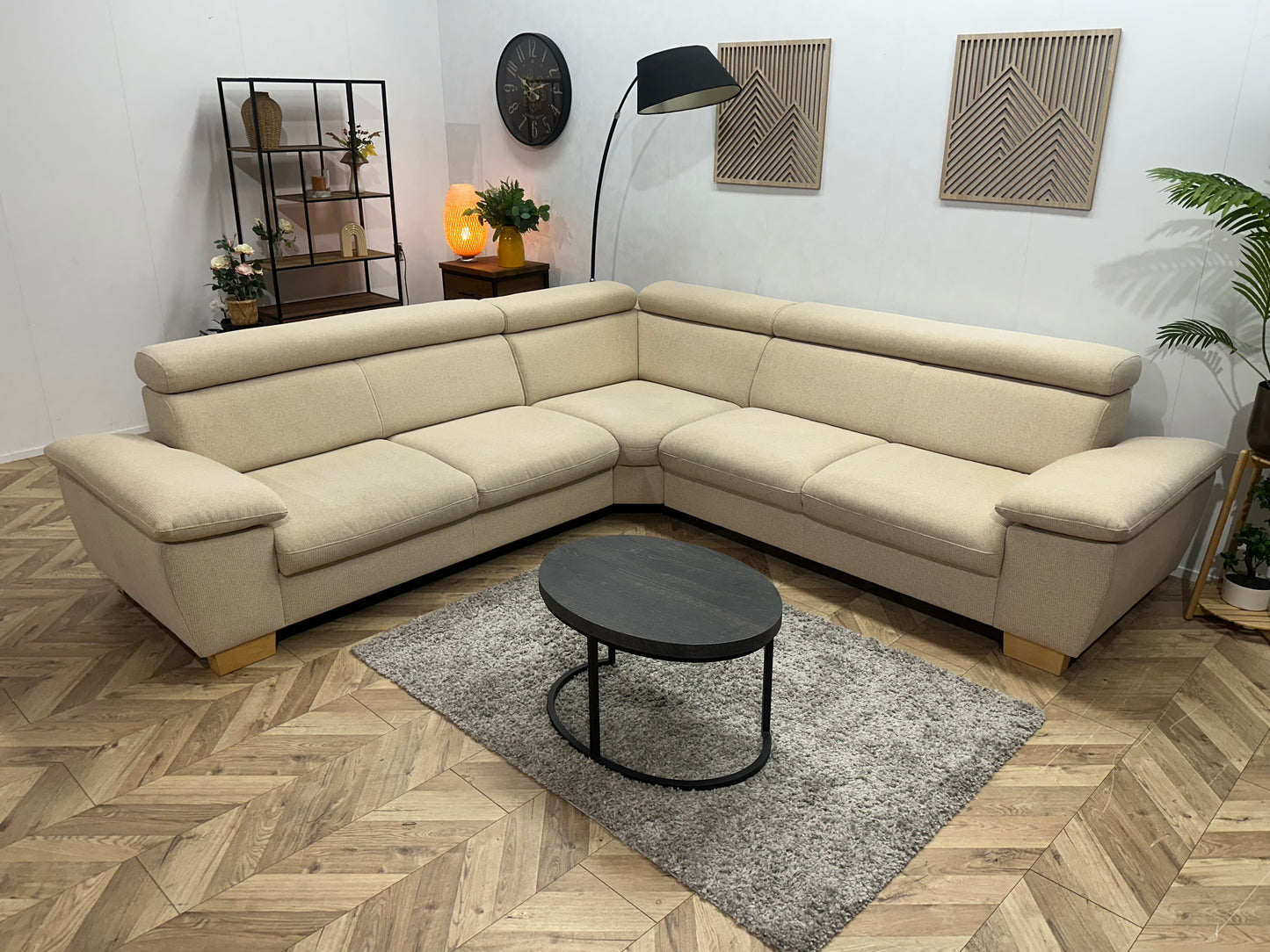 Crème Hoekbank ~ Verstelbare Arm/Hoofdsteunen