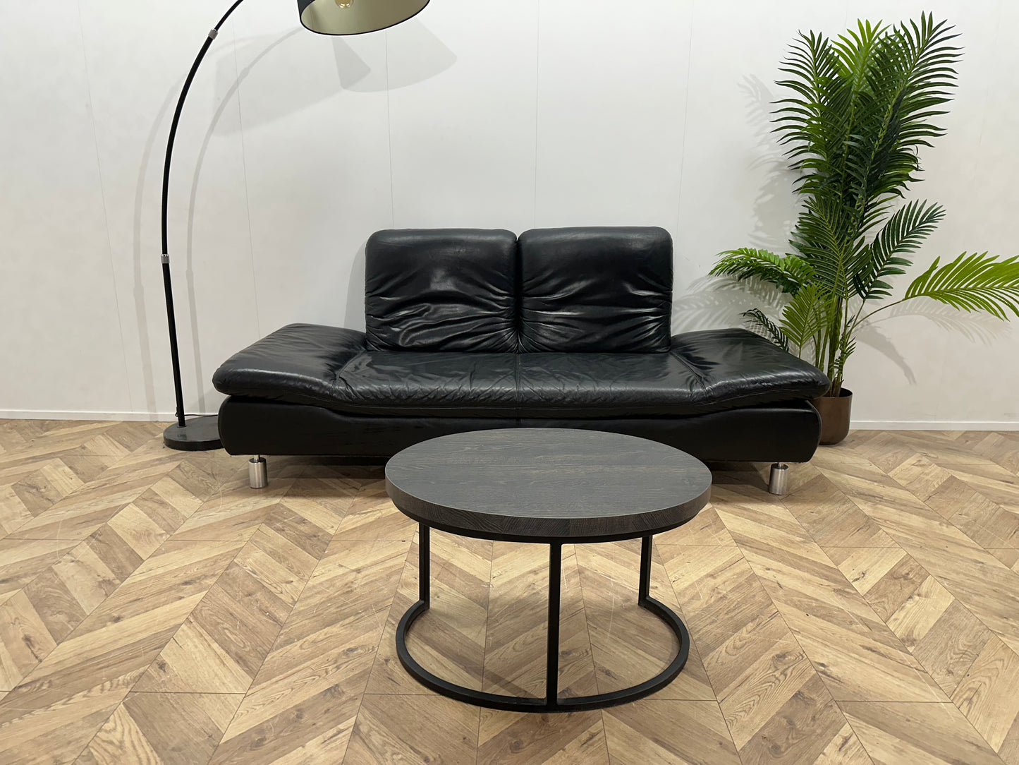 Zwart Echt Lederen 2.5-Zits Bank ~ Verstelbare Armleuningen