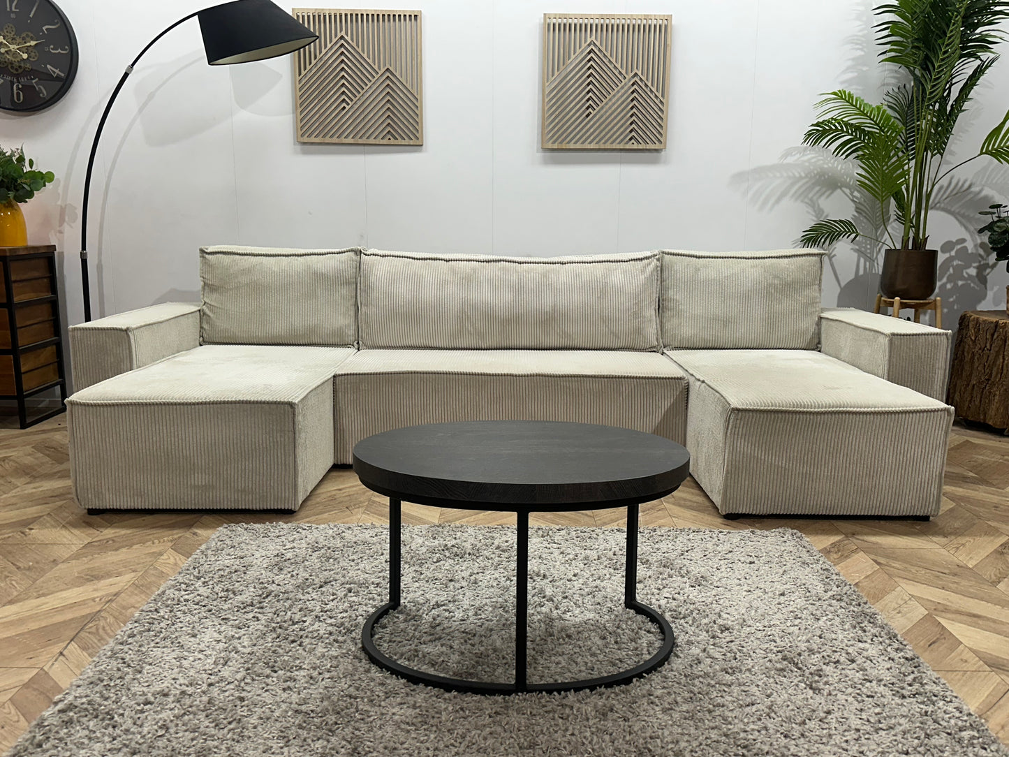 !Showroommodel! Witte Ribstof U Bank ~ Slaapfunctie