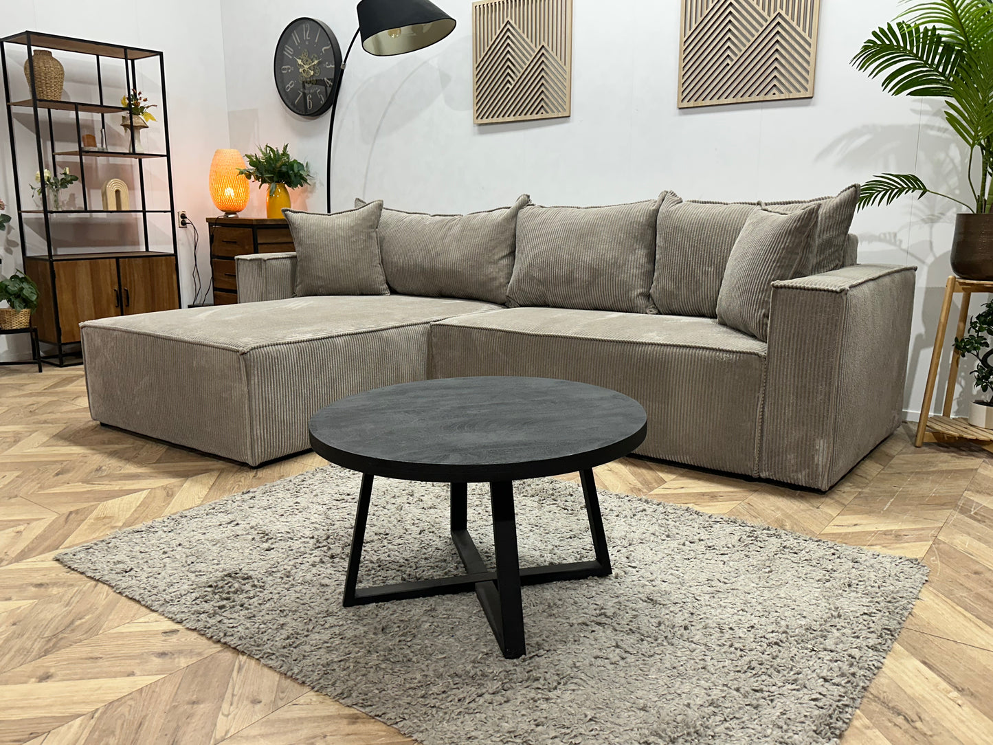 !Showroommodel! Licht Bruine Ribstof Hoekbank