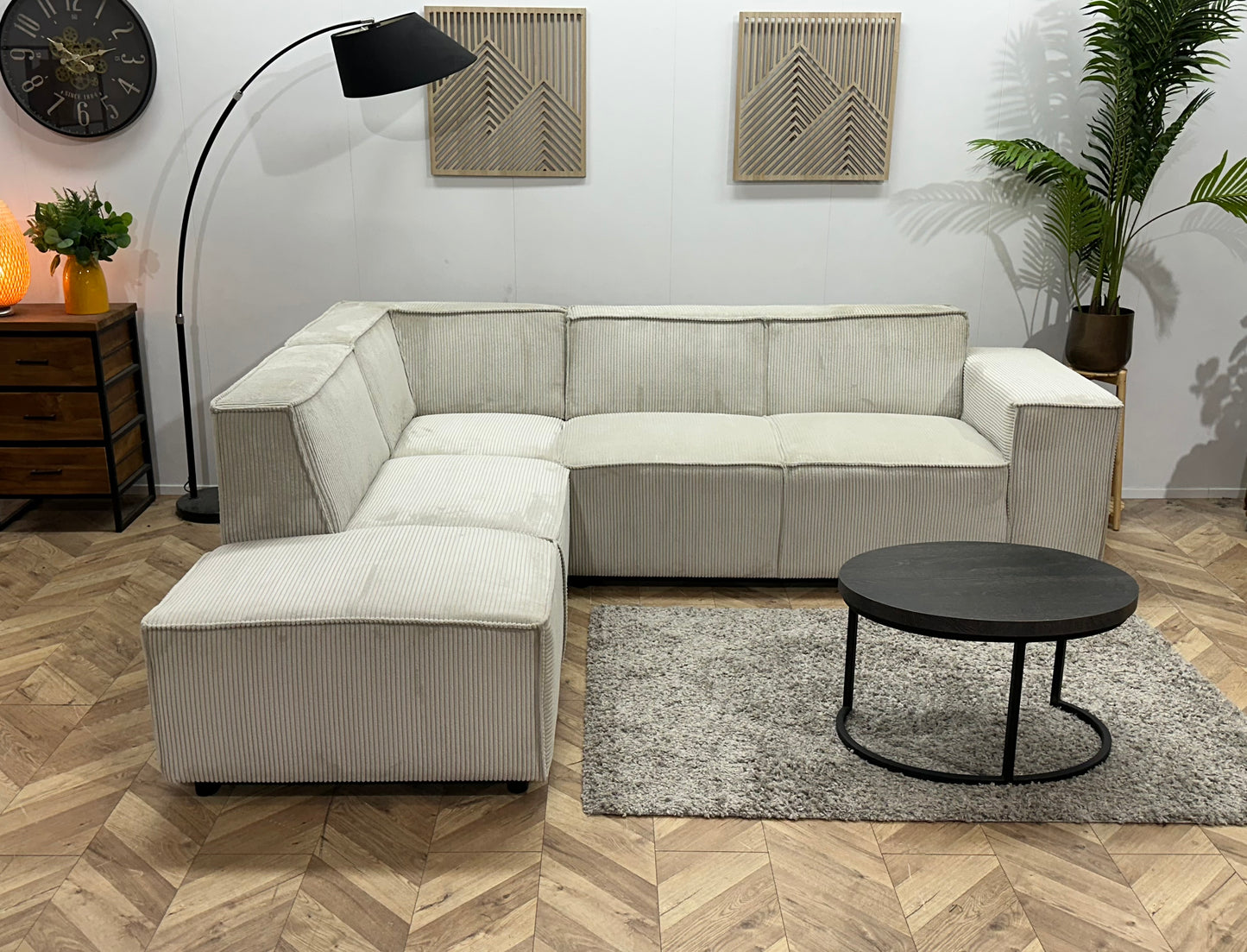 !Showroommodel! Witte/Crème Ribstof Hoekbank
