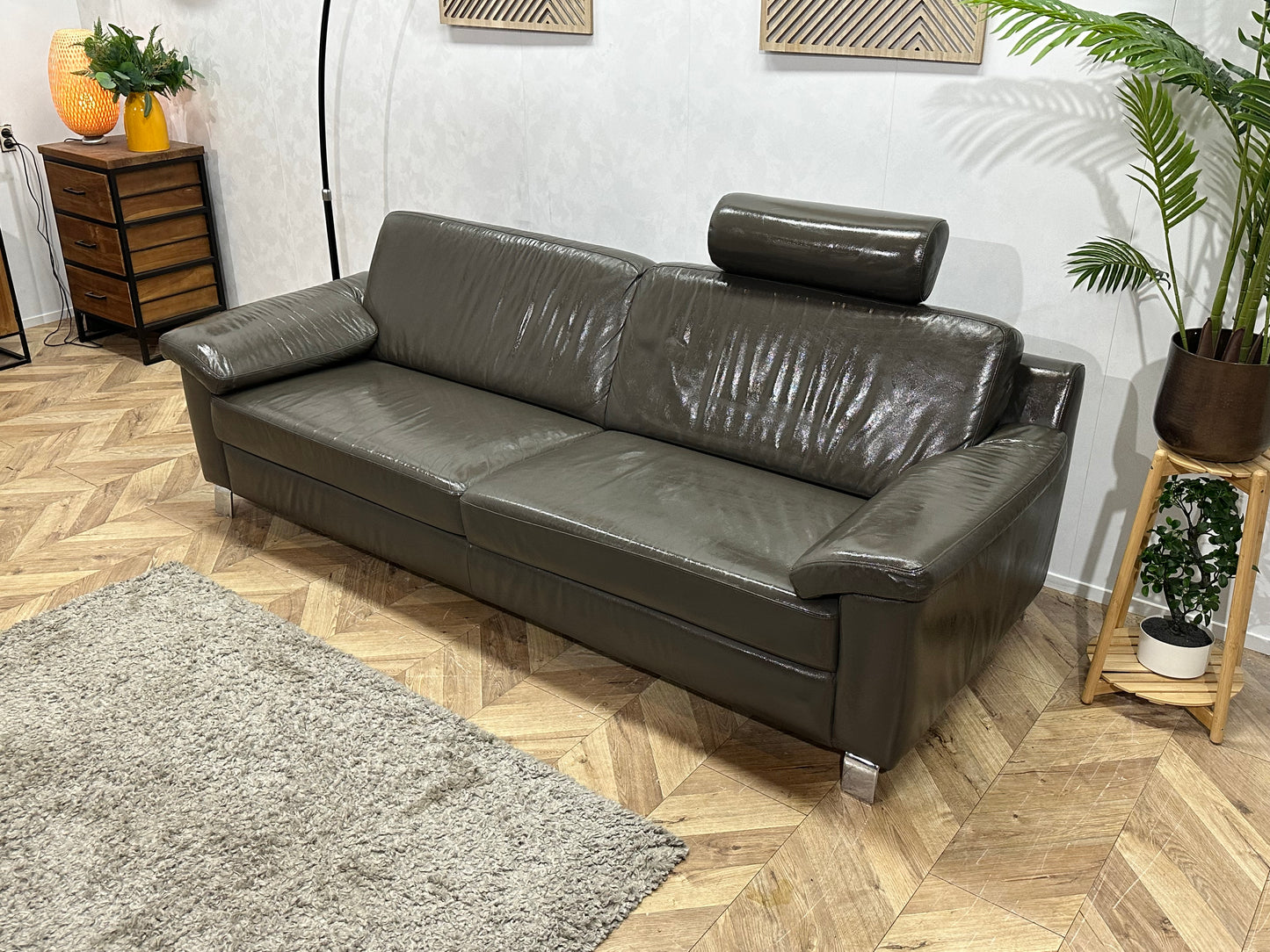 Montèl Antraciet Echt Lederen 2.5-Zits Bank Inc Hocker ~ Geïmpregneerd