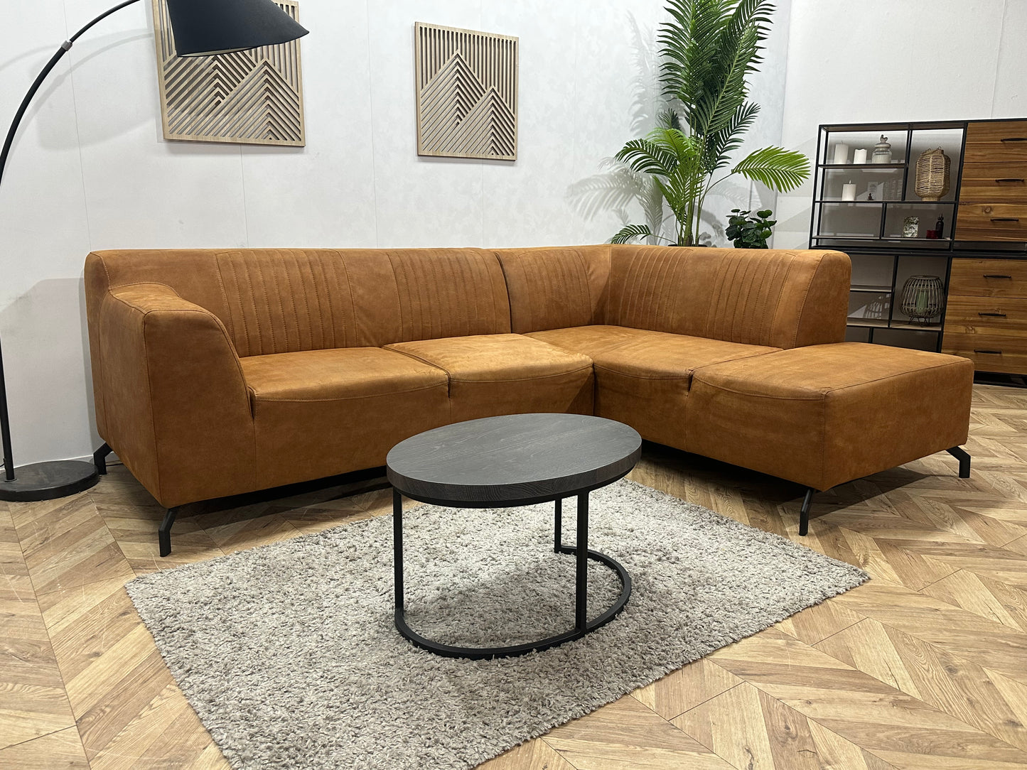 Cognac Bruine Suède Stoffen Hoekbank ~ Inruilvoordeel