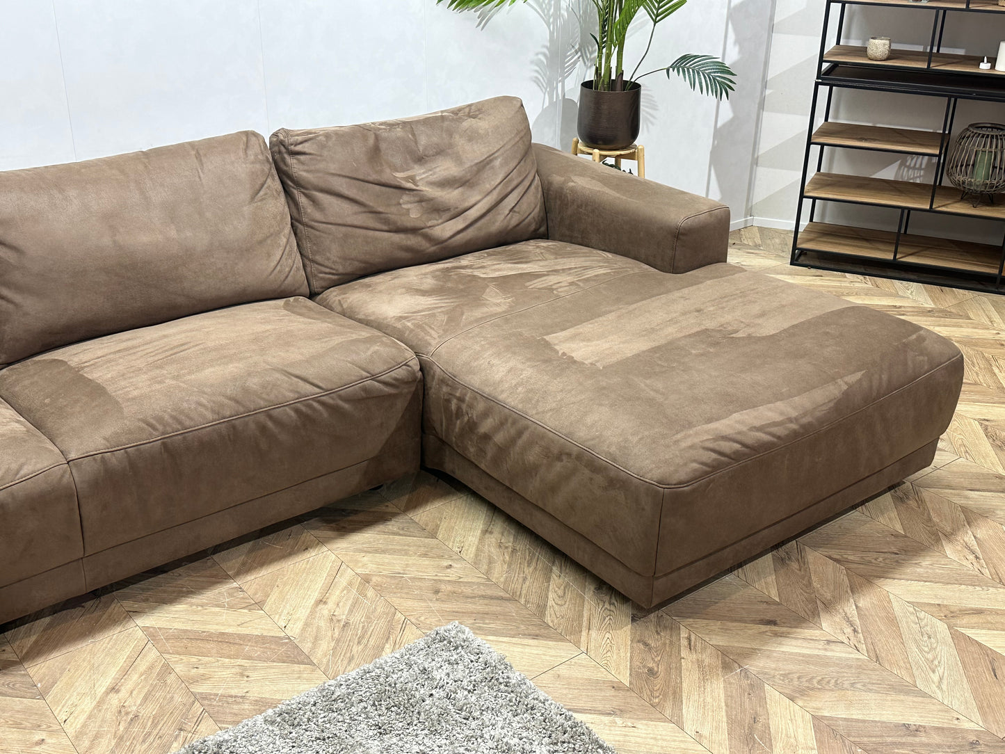 Bruine Suède Stoffen Hoekbank ~ Vaste Kussens